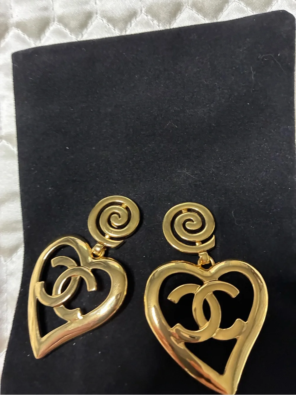 ChaneI Heart Logo Gold- Tone Earrings Vintage Style For Pierced Ears